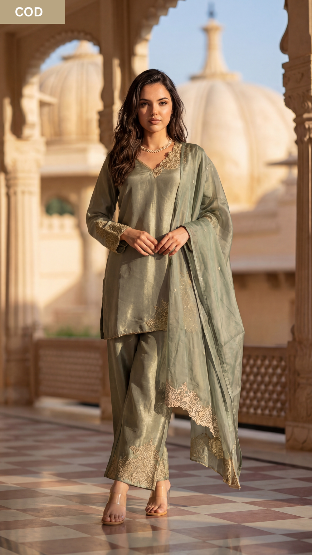 Sage Bloom Shimmer Tissue Suit Set