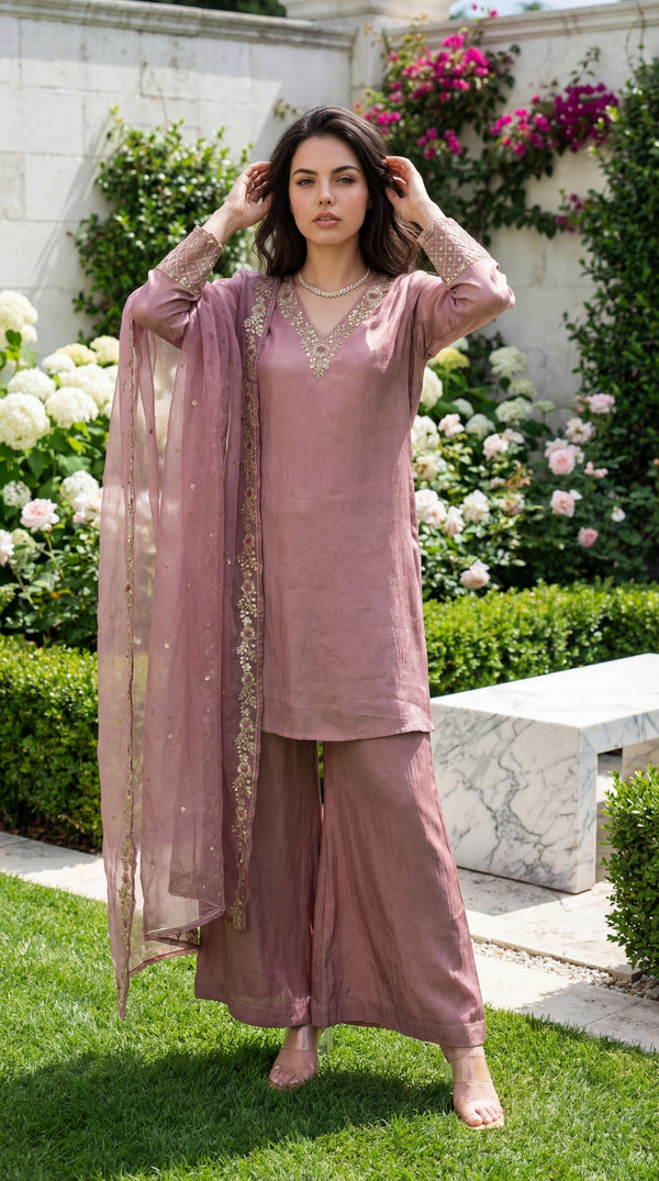 Rosé Aura Shimmer Suit Set