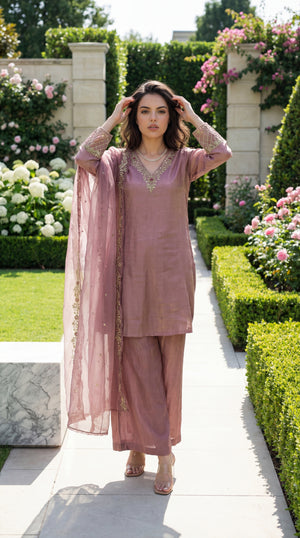 Rosé Aura Shimmer Suit Set