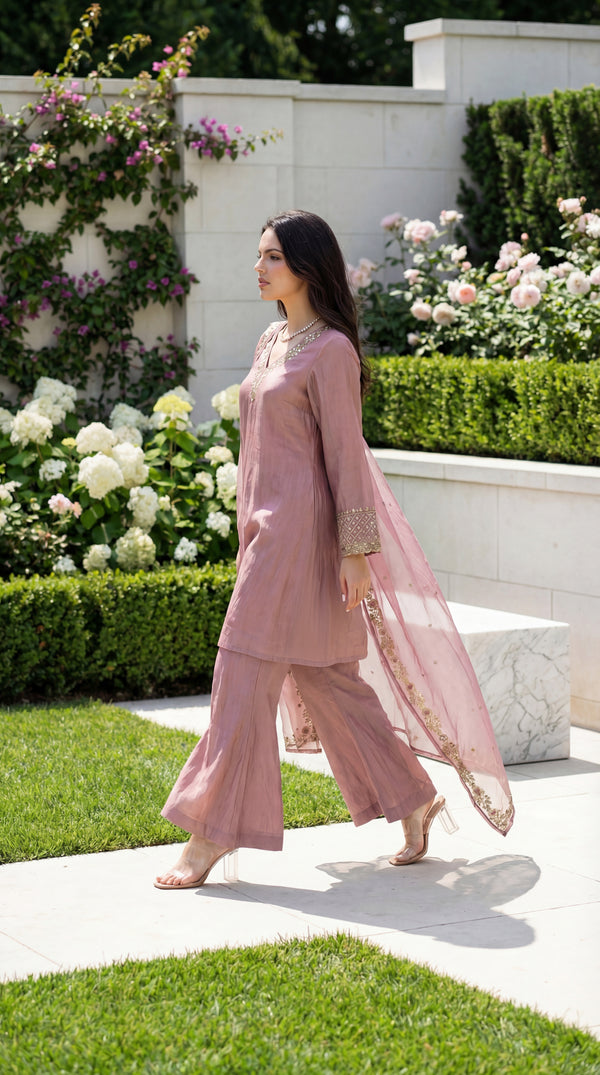 Rosé Aura Shimmer Suit Set