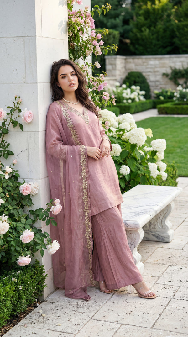 Rosé Aura Shimmer Suit Set
