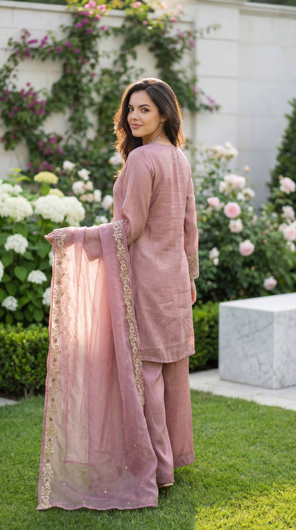 Rosé Aura Shimmer Suit Set