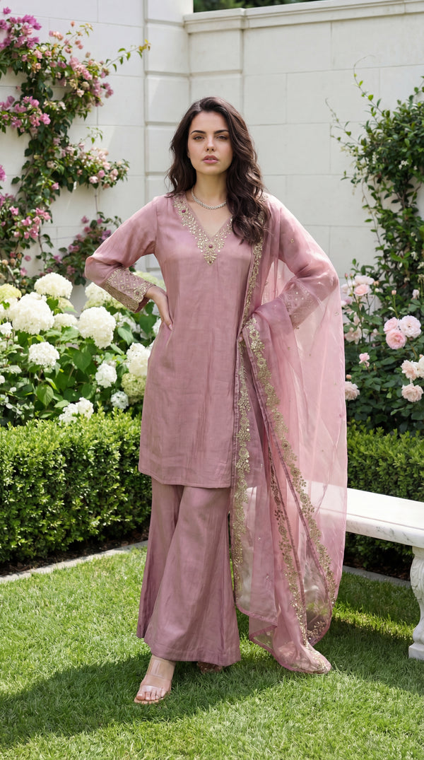 Rosé Aura Shimmer Suit Set