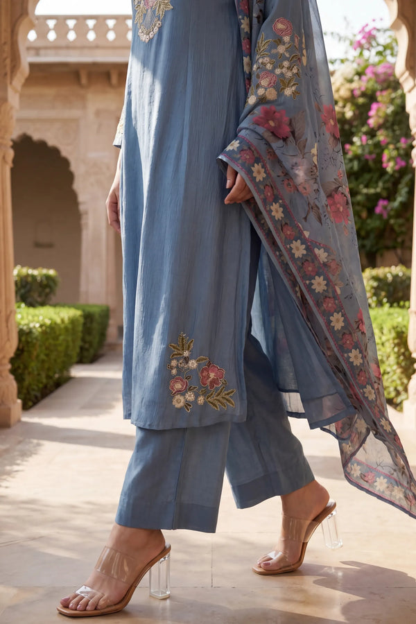 Blue Belle Embroidered Suit Set