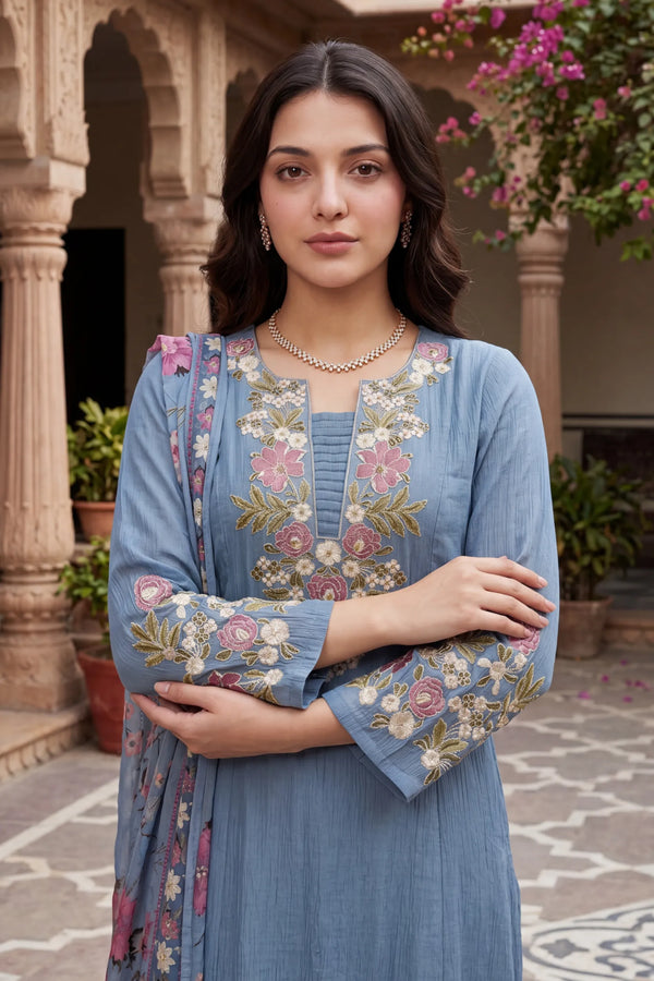 Blue Belle Embroidered Suit Set