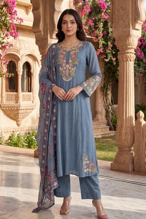 Blue Belle Embroidered Suit Set