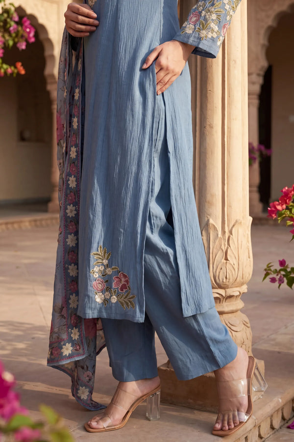 Blue Belle Embroidered Suit Set