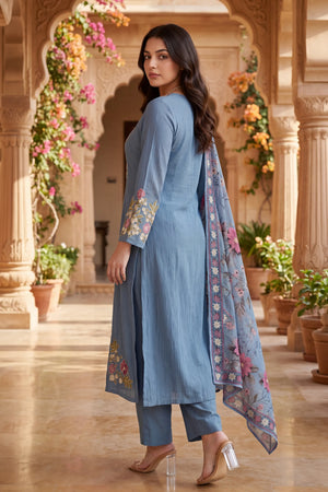 Blue Belle Embroidered Suit Set