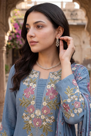 Blue Belle Embroidered Suit Set