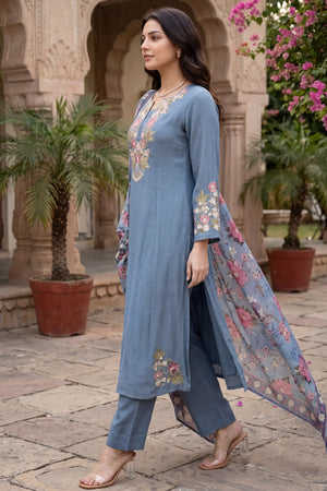 Blue Belle Embroidered Suit Set
