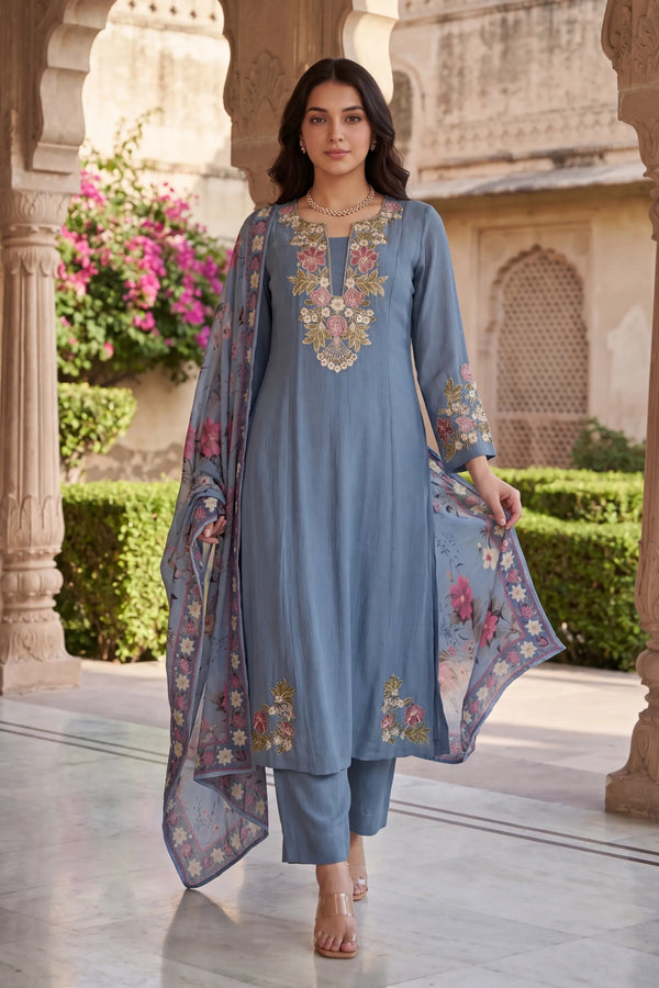Blue Belle Embroidered Suit Set