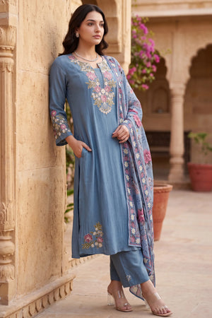 Blue Belle Embroidered Suit Set