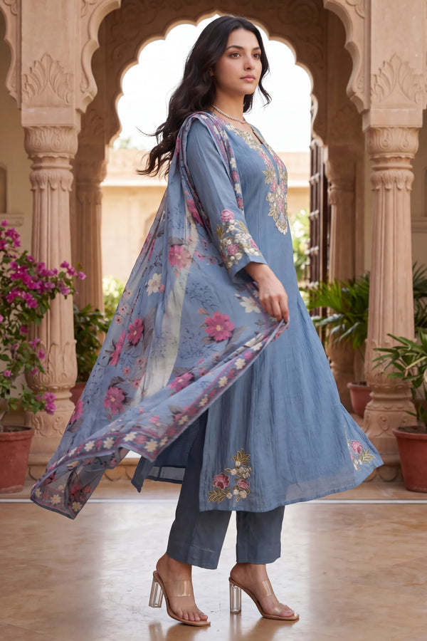 Blue Belle Embroidered Suit Set