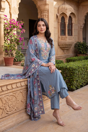Blue Belle Embroidered Suit Set