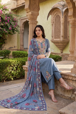 Blue Belle Embroidered Suit Set