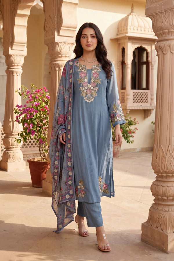 Blue Belle Embroidered Suit Set