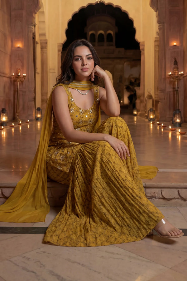 Sunlit Marigold Chinon Suit Set