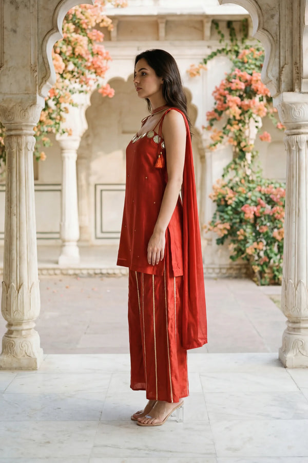 Amber Glow Russian Silk Suit Set