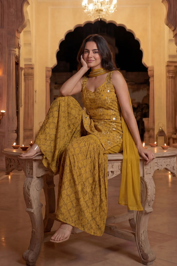 Sunlit Marigold Chinon Suit Set