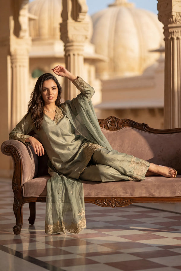 Sage Bloom Shimmer Tissue Suit Set