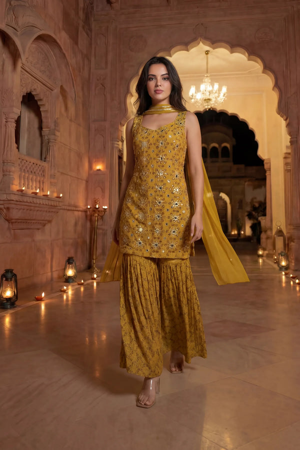 Sunlit Marigold Chinon Suit Set