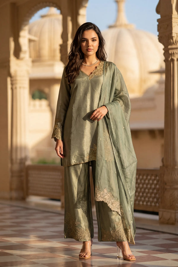 Sage Bloom Shimmer Tissue Suit Set