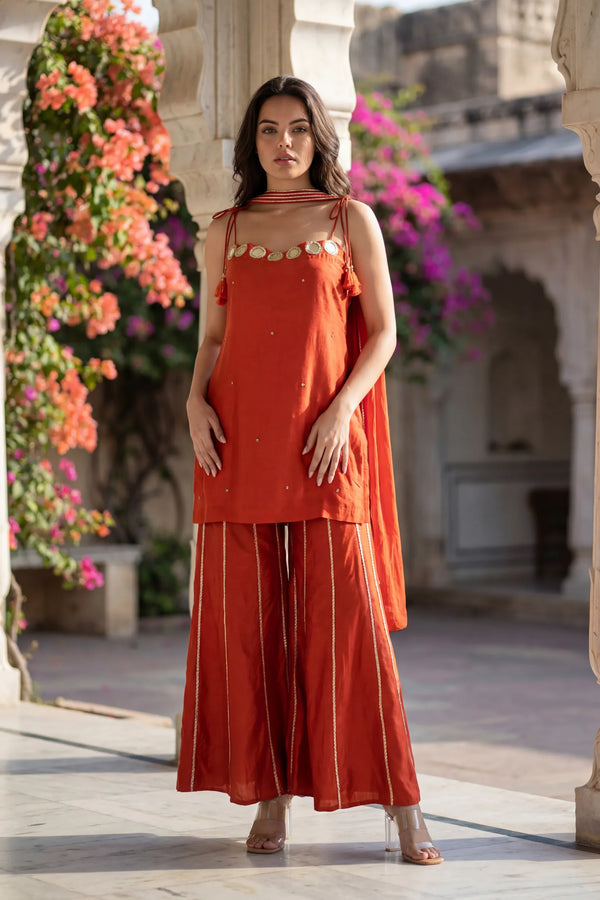 Amber Glow Russian Silk Suit Set