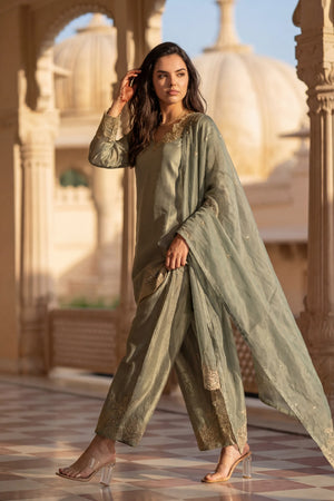 Sage Bloom Shimmer Tissue Suit Set