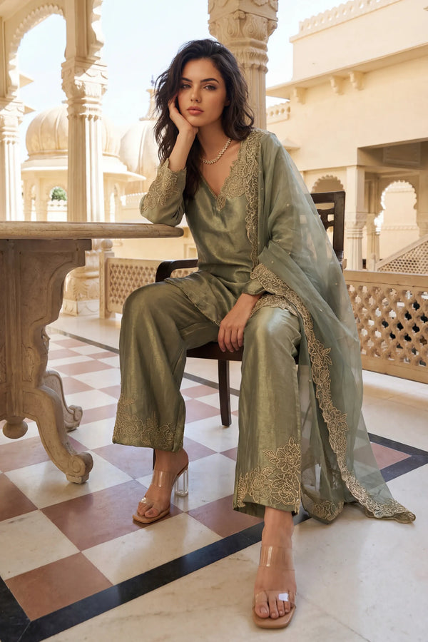 Sage Bloom Shimmer Tissue Suit Set