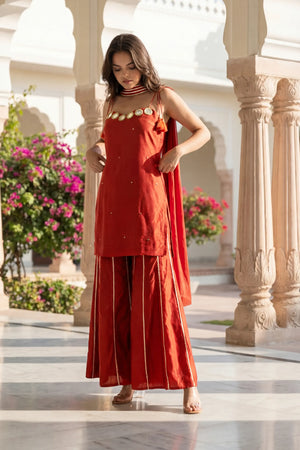 Amber Glow Russian Silk Suit Set