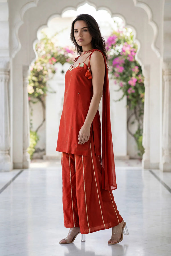 Amber Glow Russian Silk Suit Set