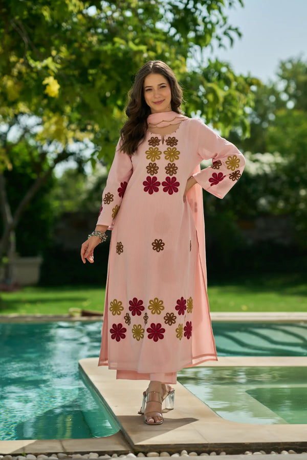 Rosé Bloom Embroidered Suit Set