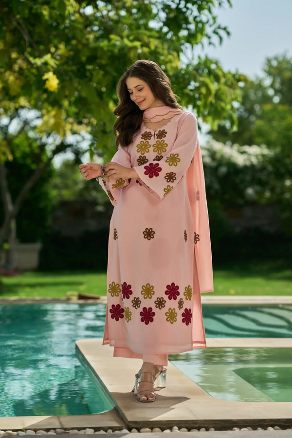 Rosé Bloom Embroidered Suit Set