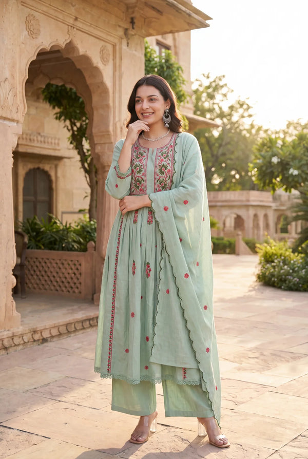 Mint Embroidered Suit Set