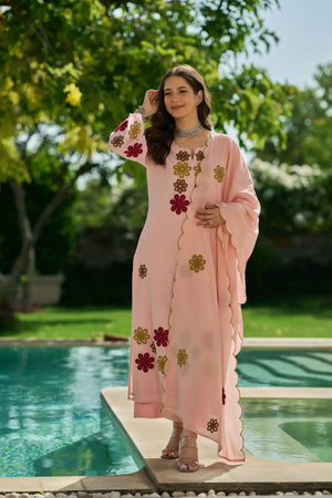 Rosé Bloom Embroidered Suit Set