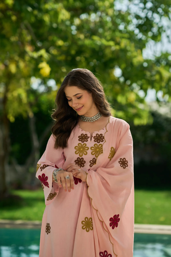 Rosé Bloom Embroidered Suit Set