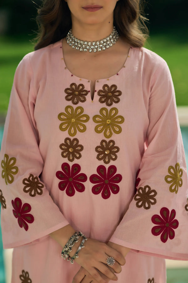 Rosé Bloom Embroidered Suit Set