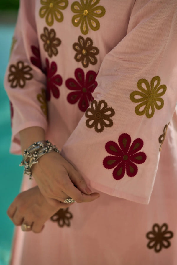 Rosé Bloom Embroidered Suit Set