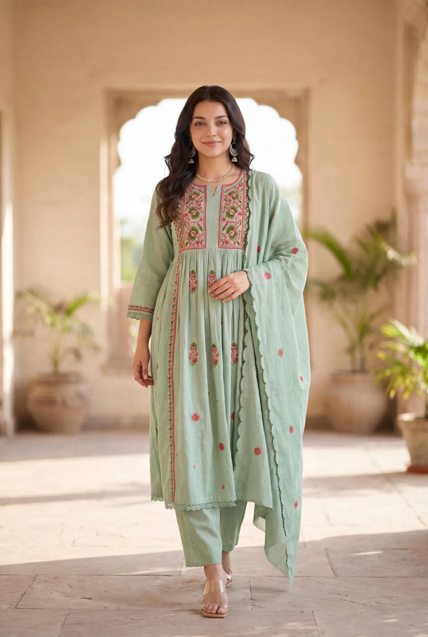 Mint Embroidered Suit Set