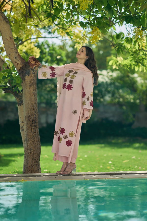 Rosé Bloom Embroidered Suit Set