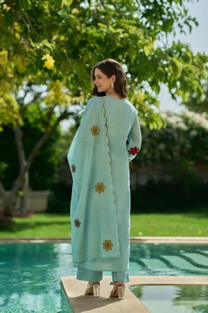 Sky Bloom Embroidered Suit Set
