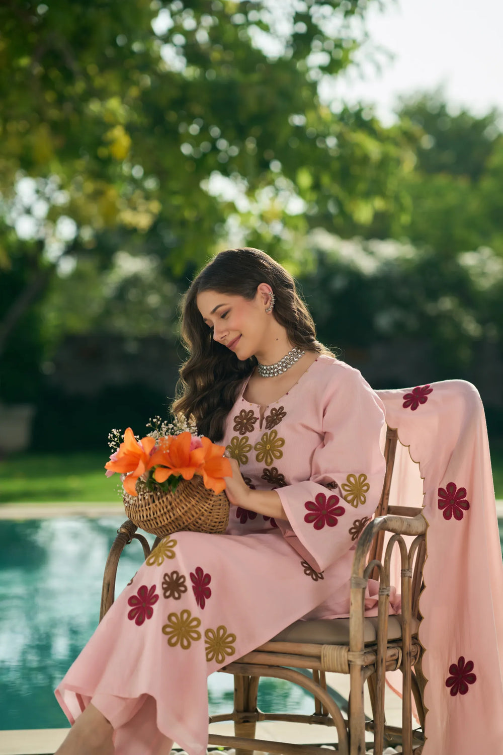 Rosé Bloom Embroidered Suit Set