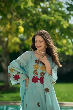 Sky Bloom Embroidered Suit Set