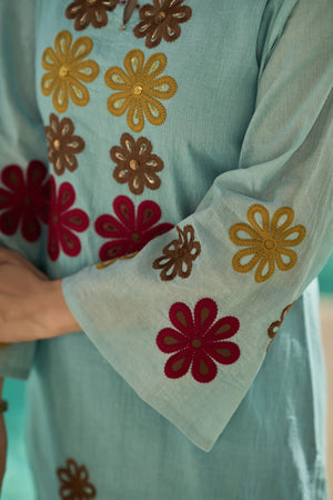 Sky Bloom Embroidered Suit Set