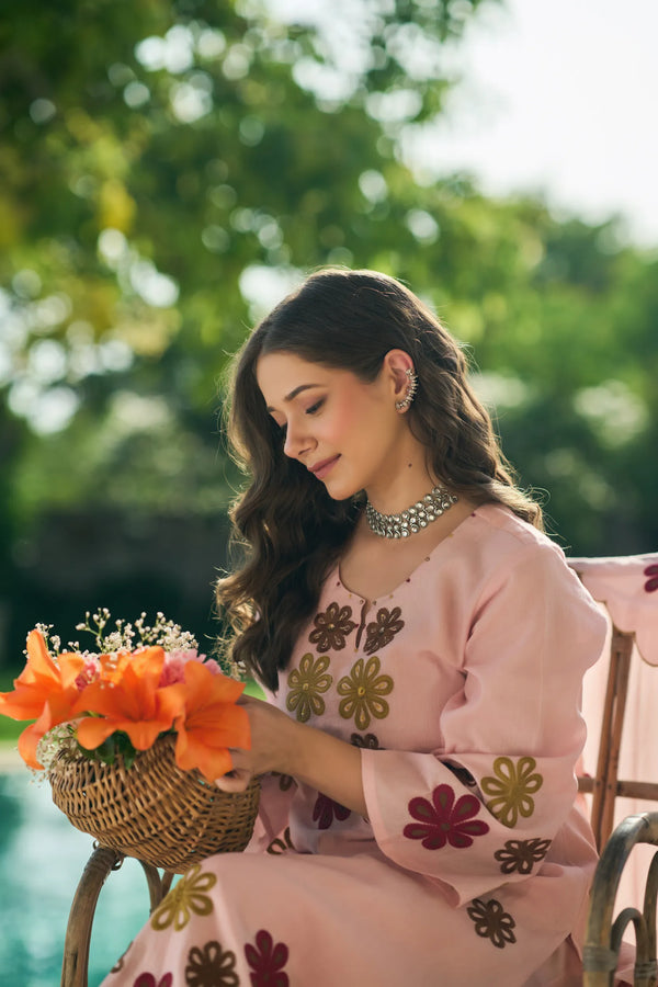 Rosé Bloom Embroidered Suit Set