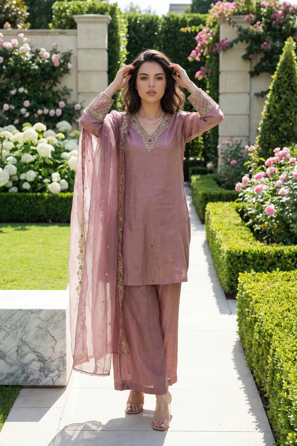 Rosé Aura Shimmer Suit Set