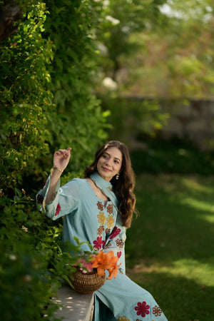 Sky Bloom Embroidered Suit Set