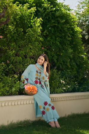 Sky Bloom Embroidered Suit Set
