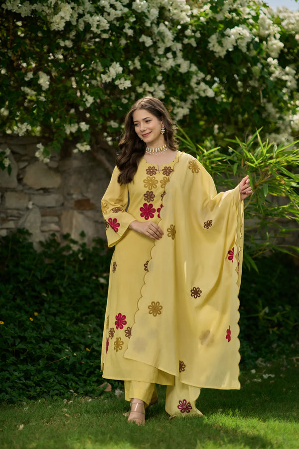 Sunflower Bloom Embroidered Suit Set