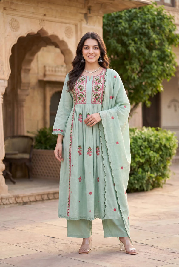 Mint Embroidered Suit Set